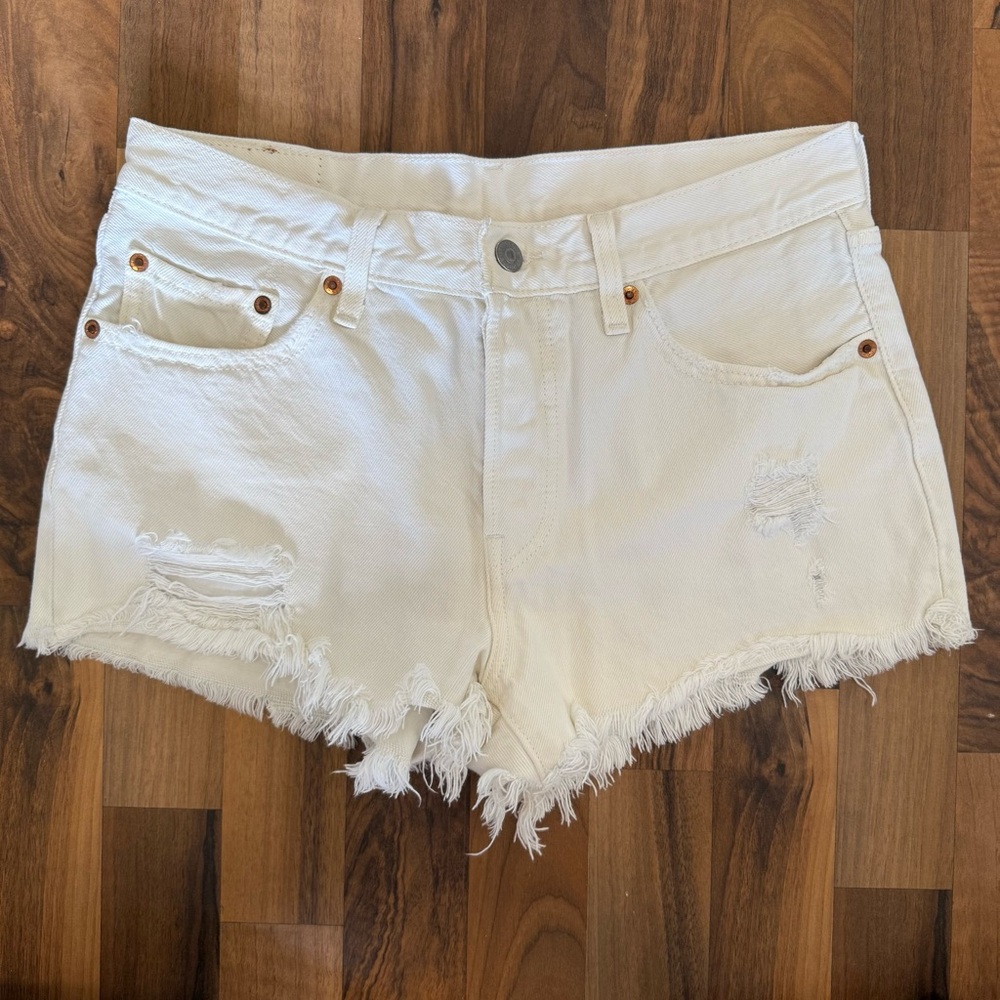 Levi's 501 White Distressed Jean Shorts
